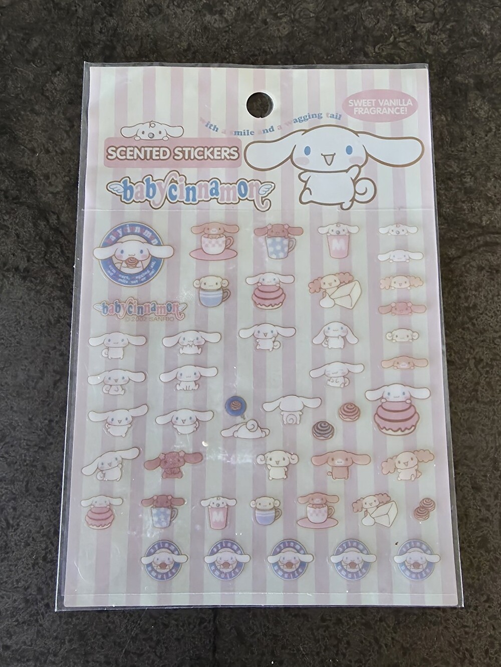 Vintage 2002 Sanrio Baby Cinnamon Scented Stickers Open Package 3 Missing